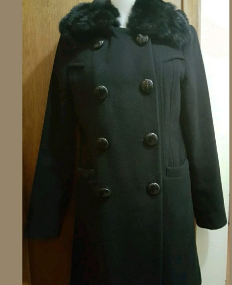 Bebe rabbit fur collar coat double breasted sz S - Picture 1 of 7